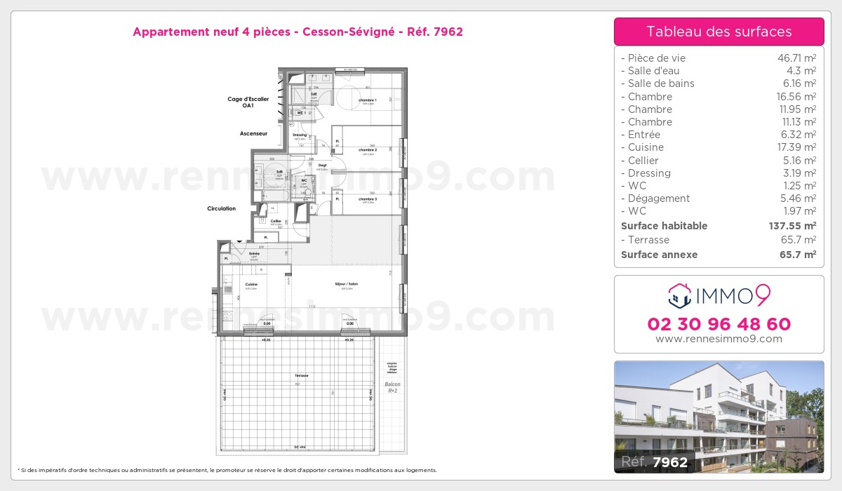 Plan et surfaces, Programme neuf Cesson-Sévigné Référence n° 7962