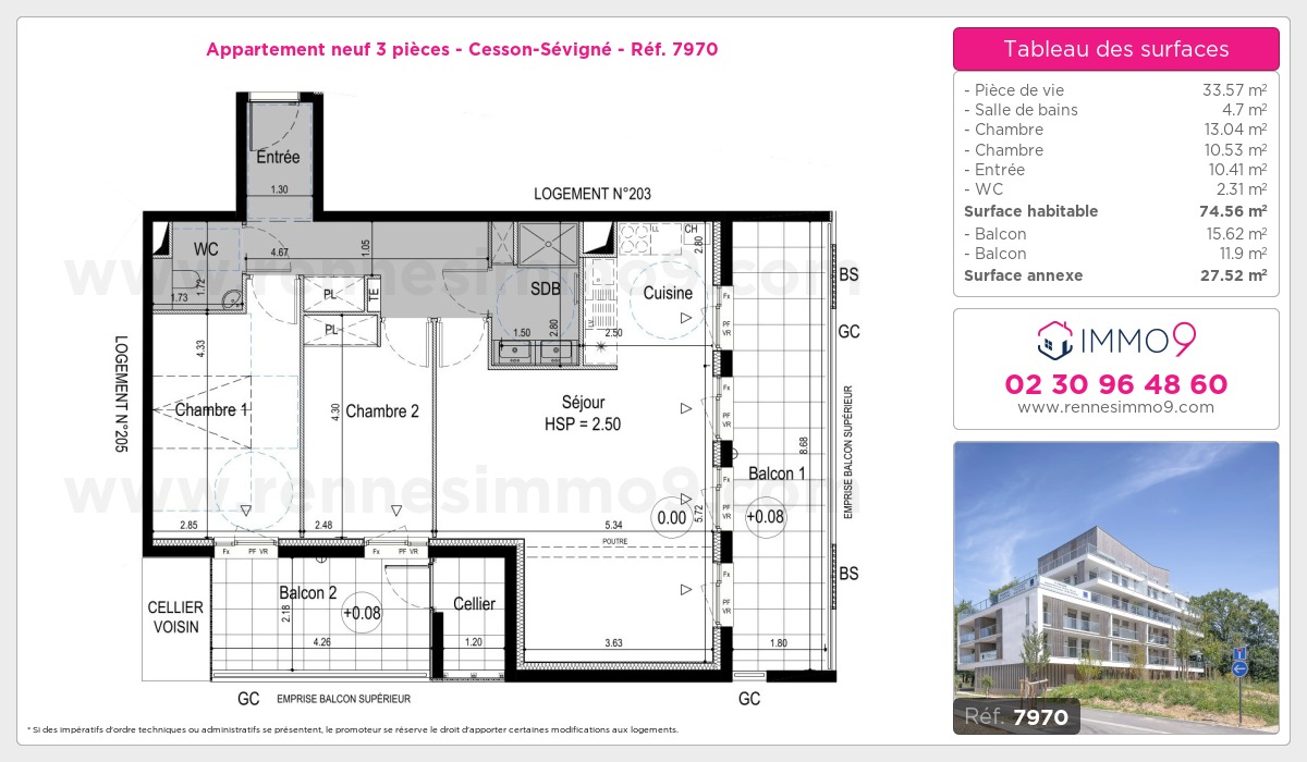 Plan et surfaces, Programme neuf Cesson-Sévigné Référence n° 7970