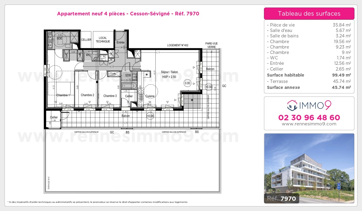Plan et surfaces, Programme neuf Cesson-Sévigné Référence n° 7970