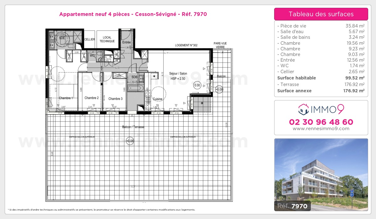 Plan et surfaces, Programme neuf Cesson-Sévigné Référence n° 7970