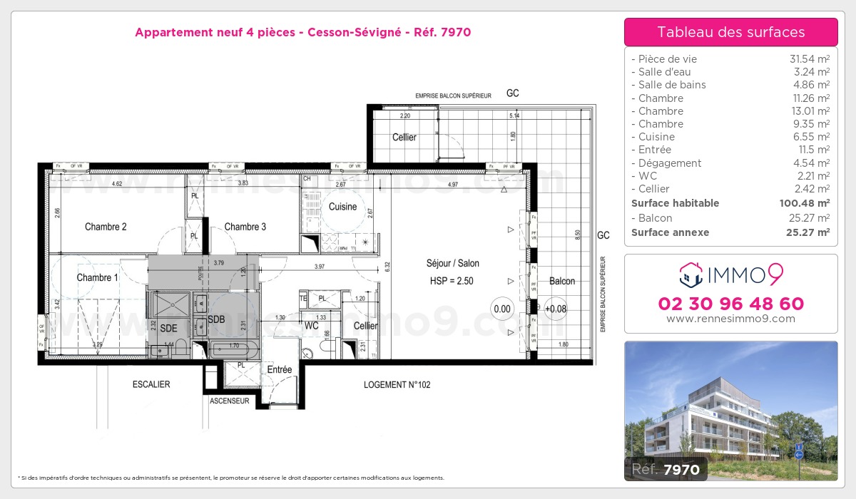 Plan et surfaces, Programme neuf Cesson-Sévigné Référence n° 7970