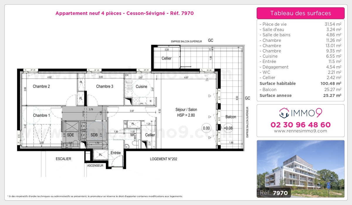 Plan et surfaces, Programme neuf Cesson-Sévigné Référence n° 7970