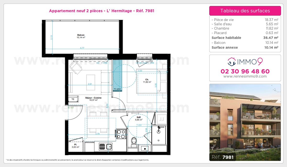 Plan et surfaces, Programme neuf Hermitage Référence n° 7981
