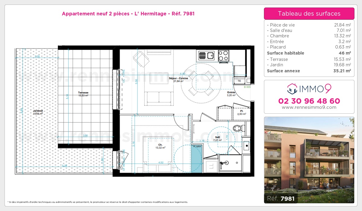 Plan et surfaces, Programme neuf Hermitage Référence n° 7981