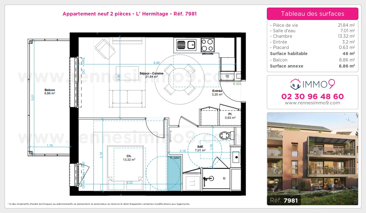 Plan et surfaces, Programme neuf Hermitage Référence n° 7981