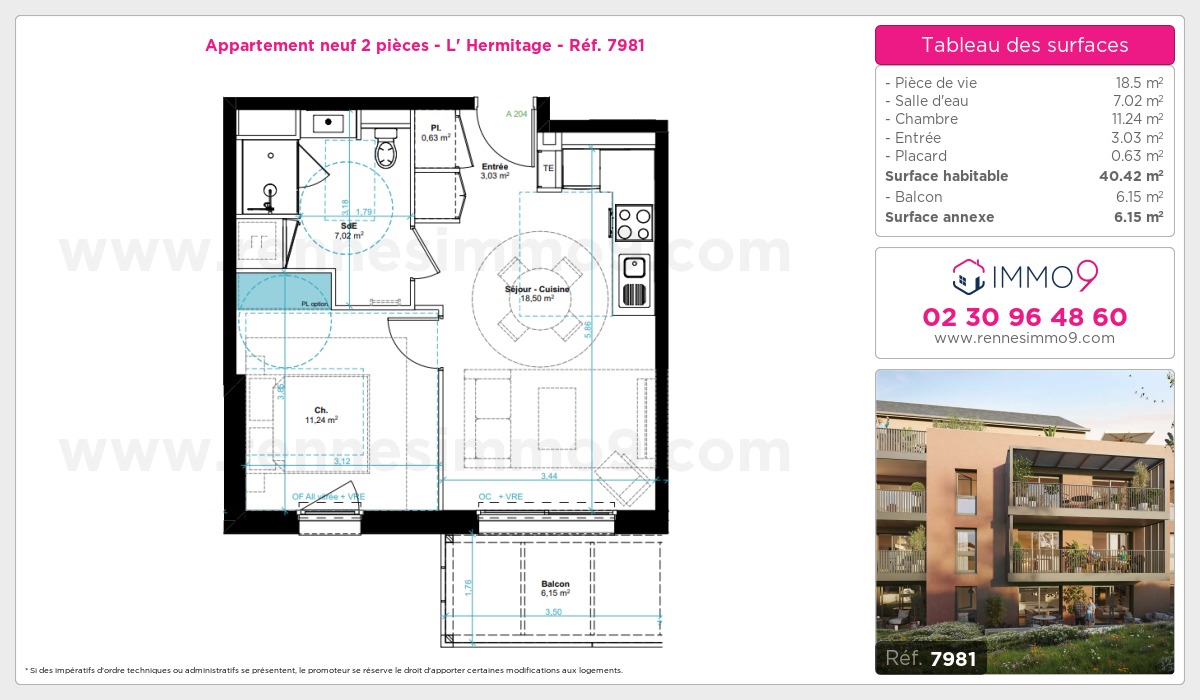 Plan et surfaces, Programme neuf Hermitage Référence n° 7981