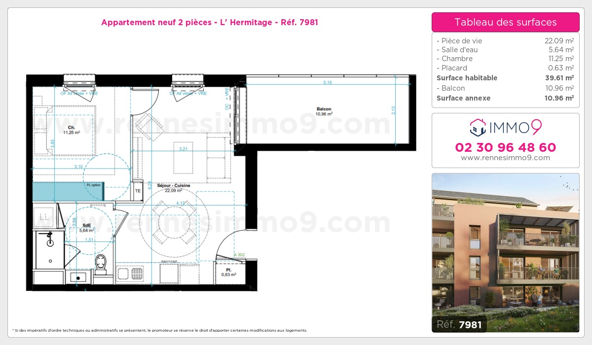 Plan et surfaces, Programme neuf Hermitage Référence n° 7981