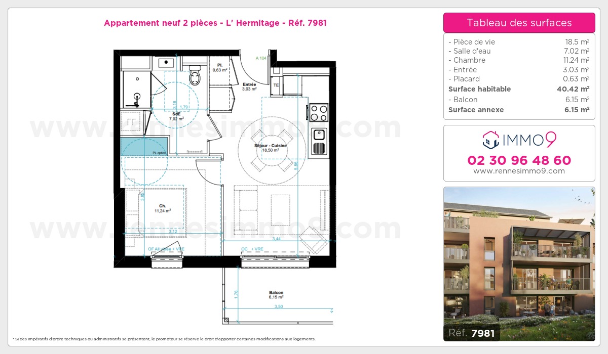 Plan et surfaces, Programme neuf Hermitage Référence n° 7981
