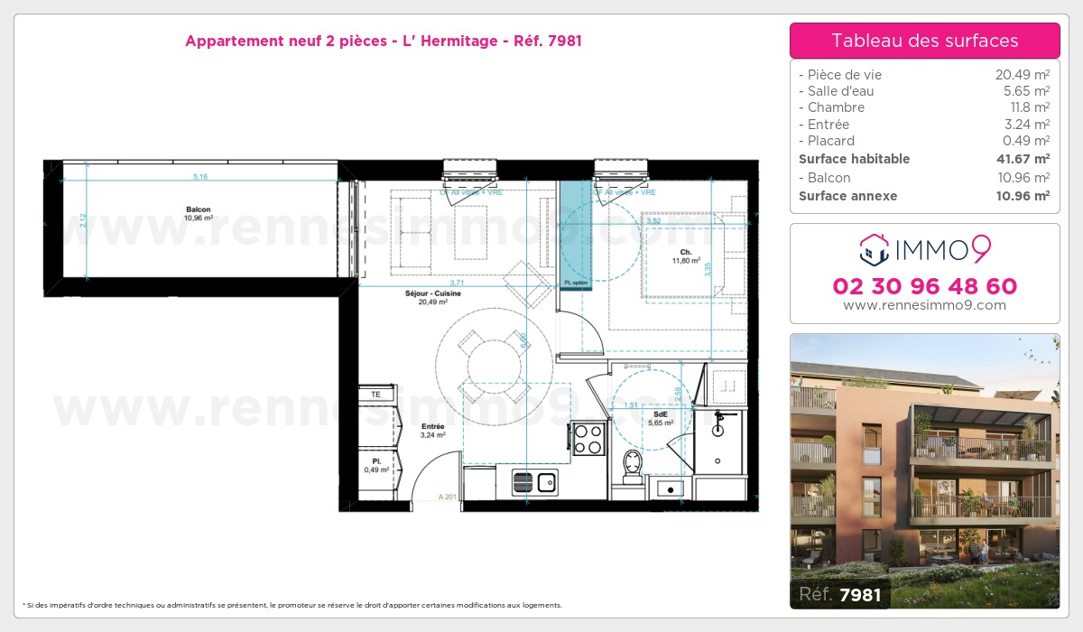 Plan et surfaces, Programme neuf Hermitage Référence n° 7981