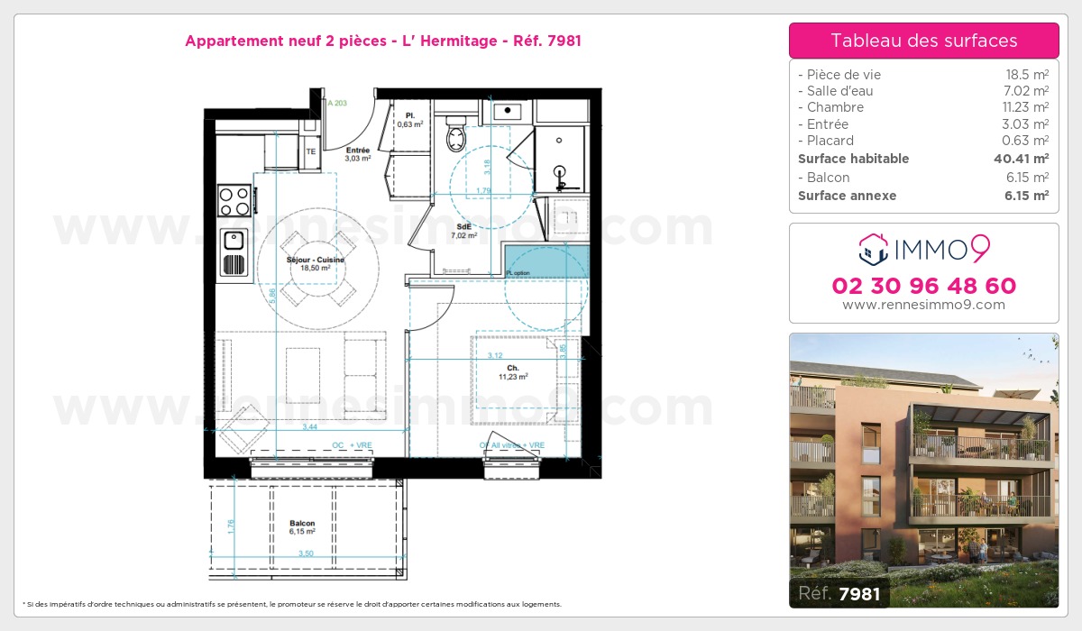 Plan et surfaces, Programme neuf Hermitage Référence n° 7981