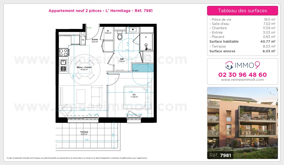 Plan et surfaces, Programme neuf Hermitage Référence n° 7981