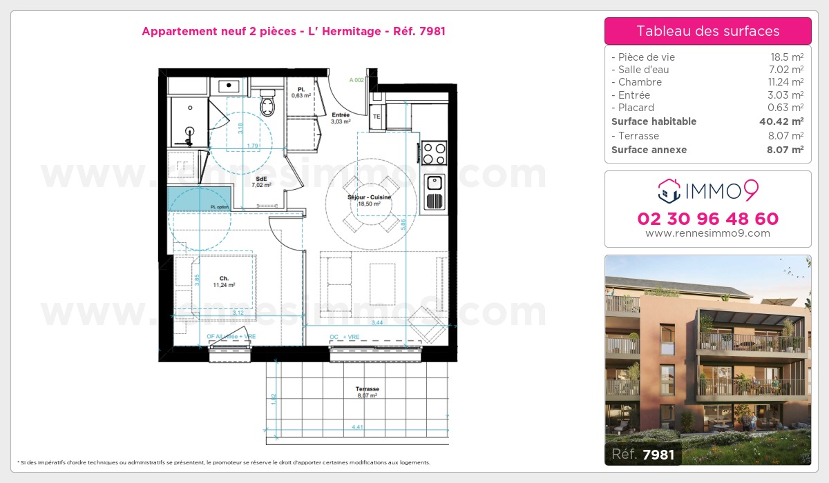 Plan et surfaces, Programme neuf Hermitage Référence n° 7981