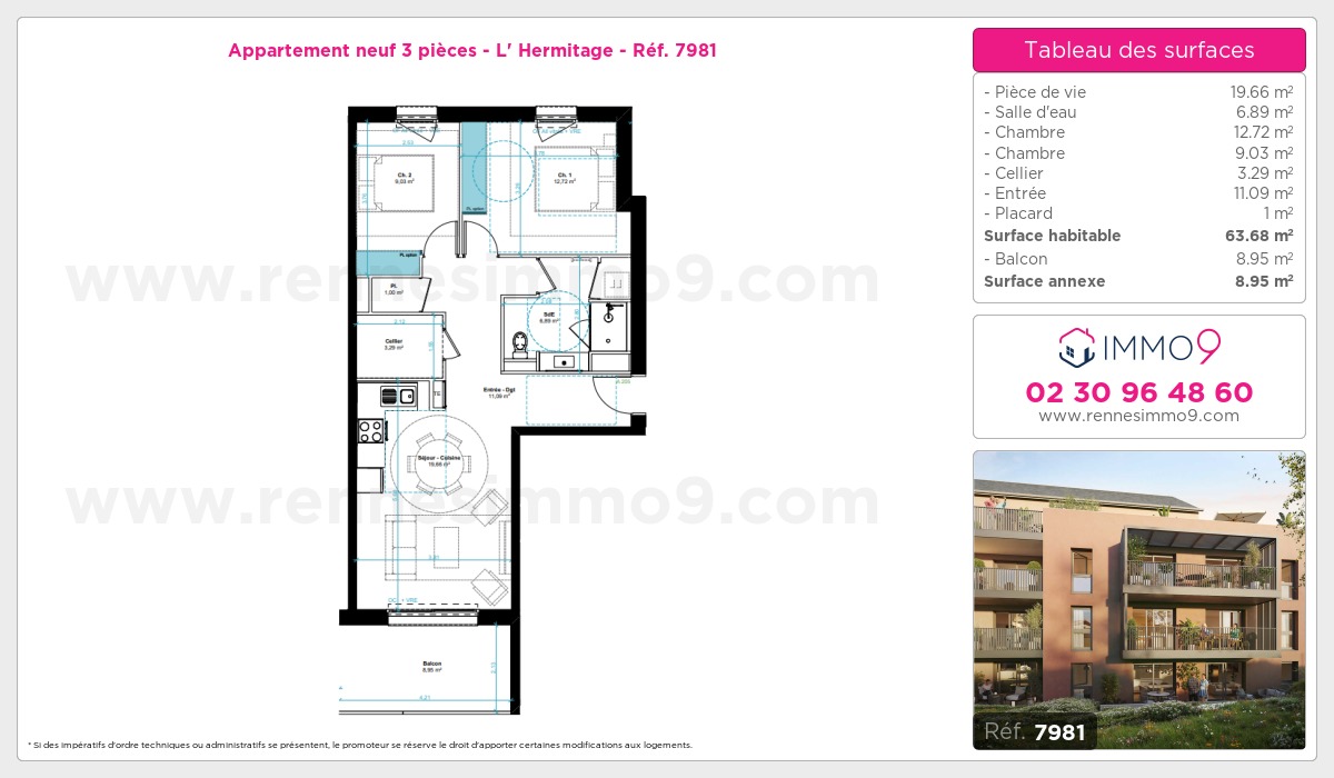 Plan et surfaces, Programme neuf Hermitage Référence n° 7981