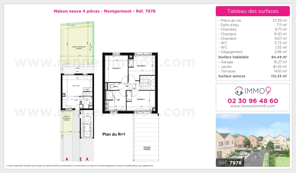 Plan et surfaces, Programme neuf Montgermont Référence n° 7978
