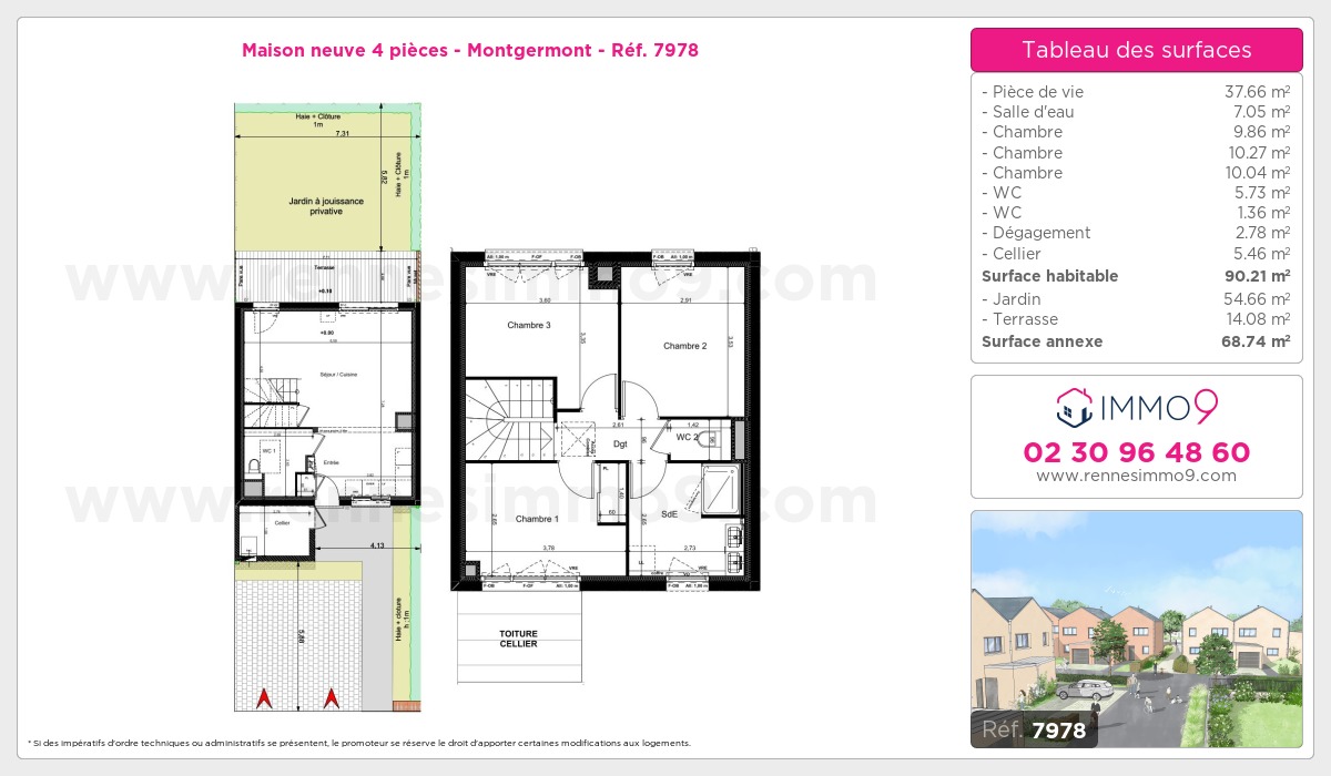 Plan et surfaces, Programme neuf Montgermont Référence n° 7978