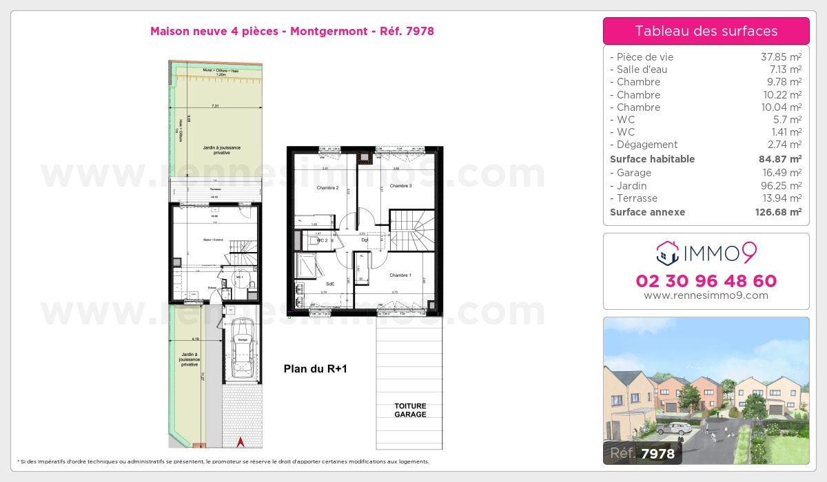 Plan et surfaces, Programme neuf Montgermont Référence n° 7978