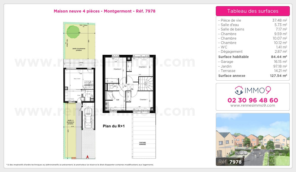 Plan et surfaces, Programme neuf Montgermont Référence n° 7978