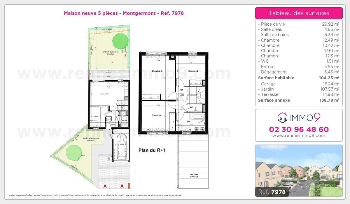 Plan et surfaces, Programme neuf Montgermont Référence n° 7978