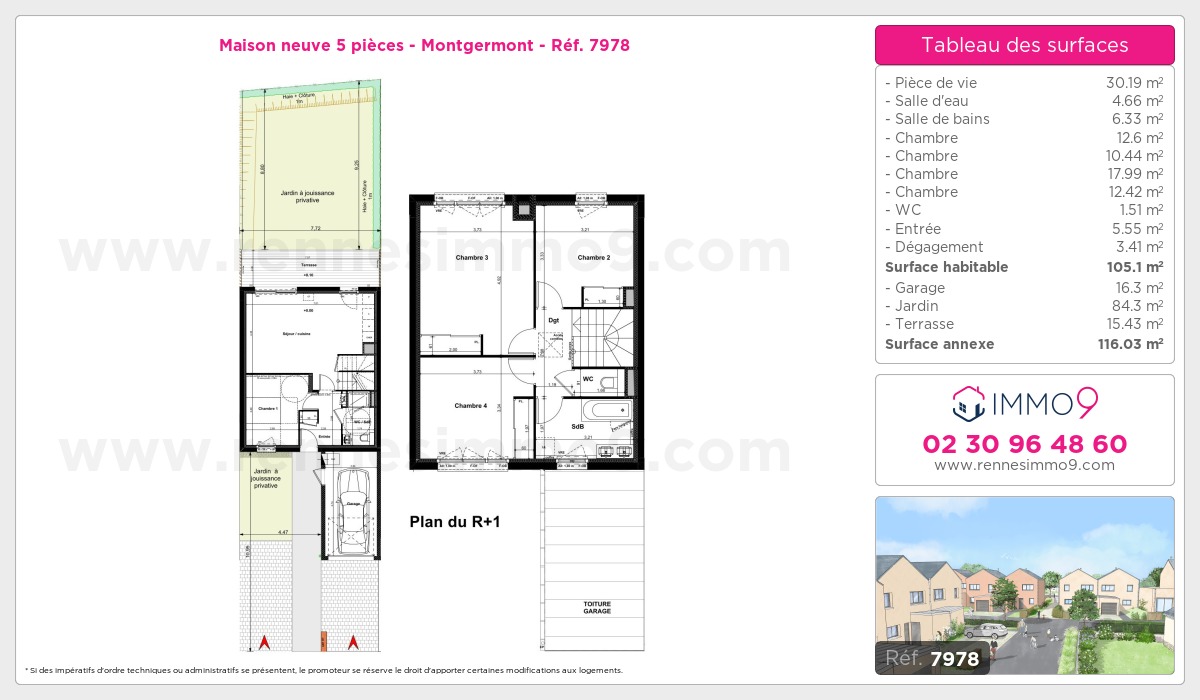 Plan et surfaces, Programme neuf Montgermont Référence n° 7978