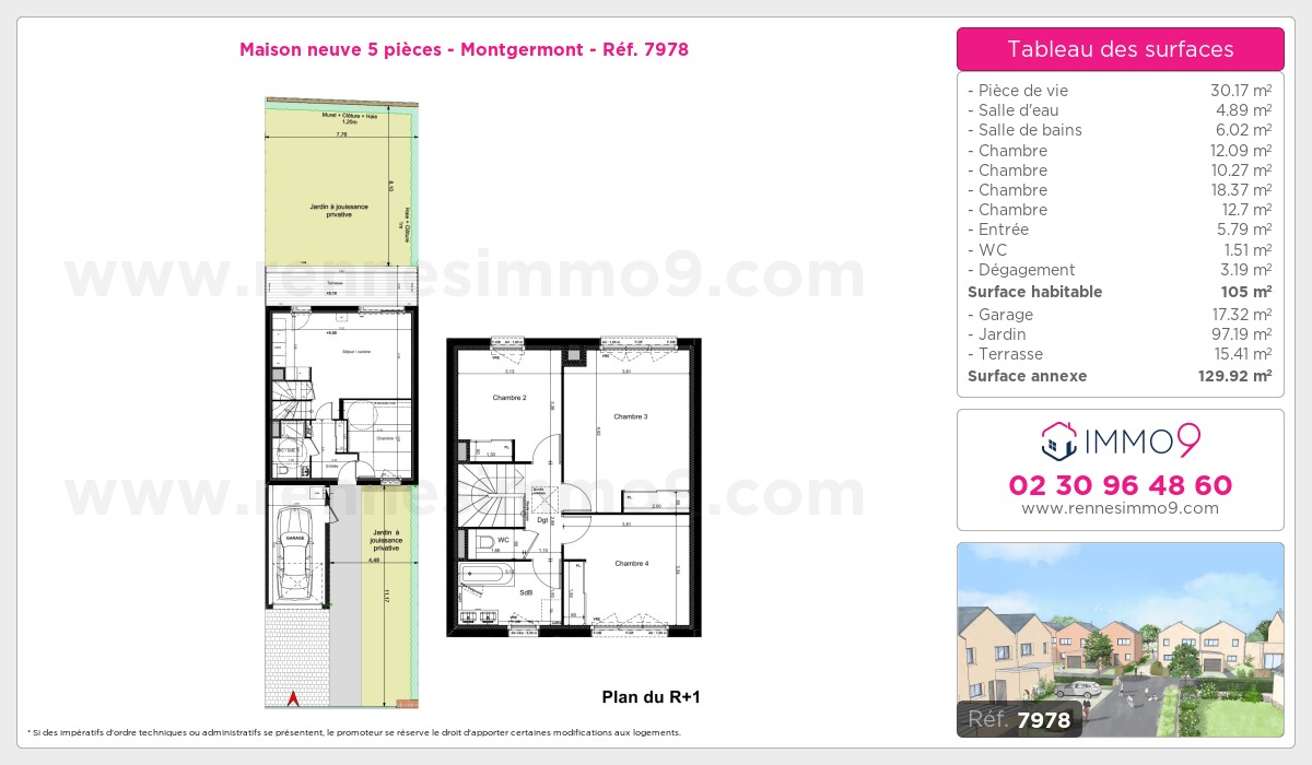 Plan et surfaces, Programme neuf Montgermont Référence n° 7978