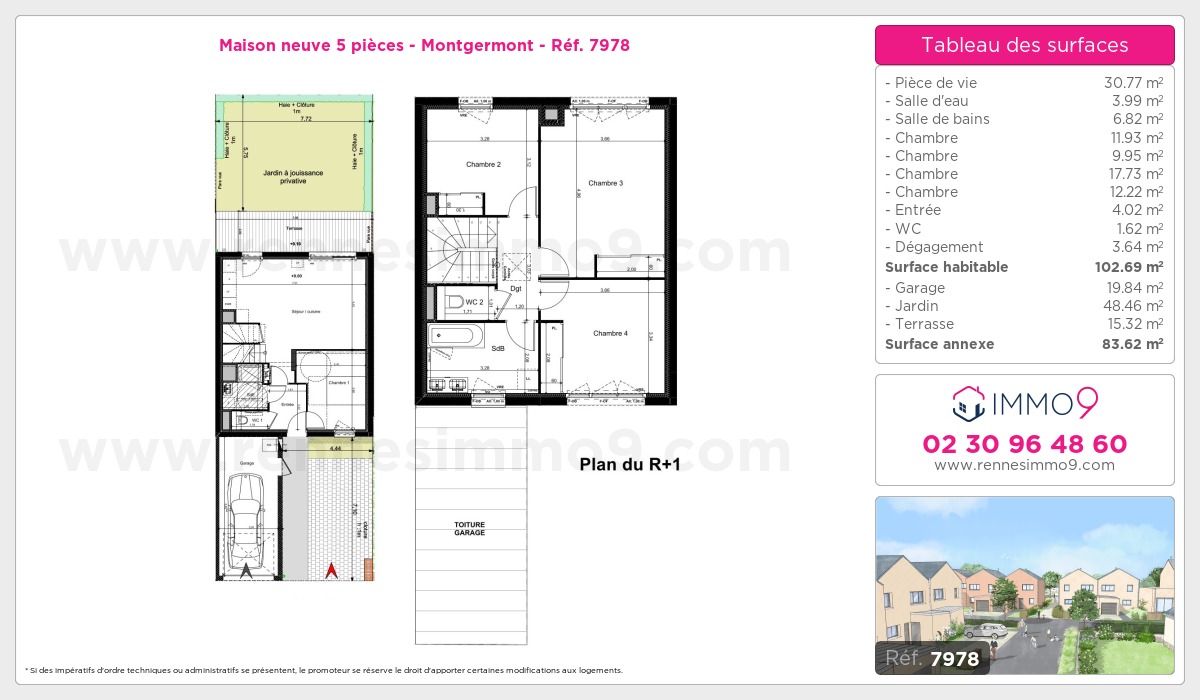 Plan et surfaces, Programme neuf Montgermont Référence n° 7978