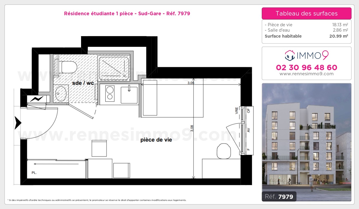 Plan et surfaces, Programme neuf Rennes : Sud-Gare Référence n° 7979