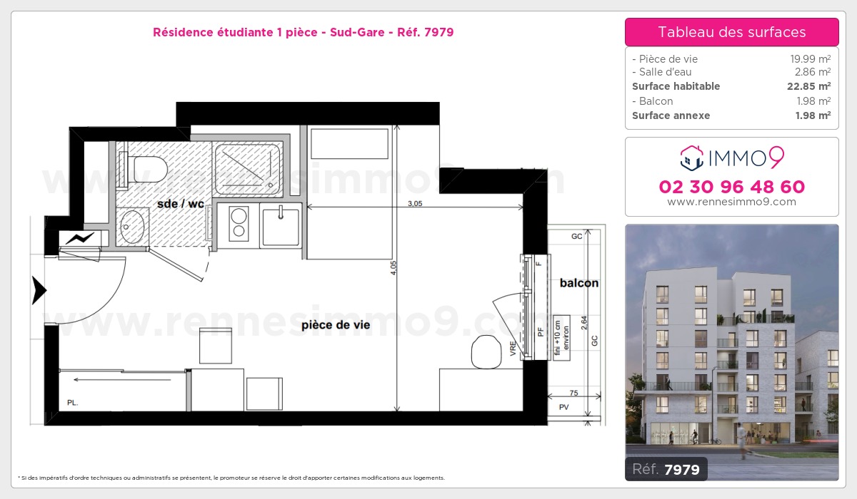 Plan et surfaces, Programme neuf Rennes : Sud-Gare Référence n° 7979