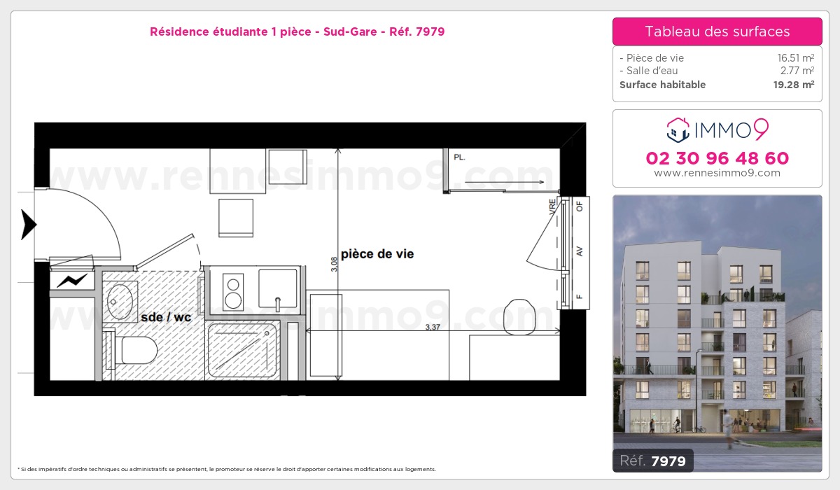 Plan et surfaces, Programme neuf Rennes : Sud-Gare Référence n° 7979