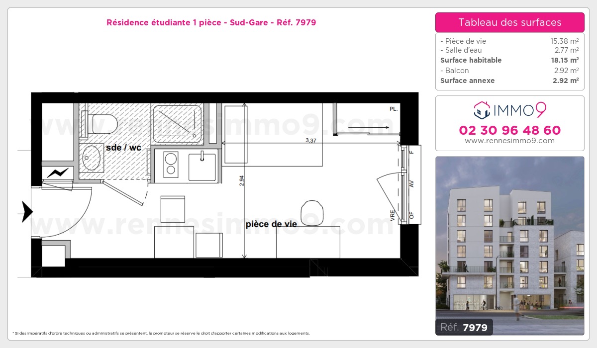 Plan et surfaces, Programme neuf Rennes : Sud-Gare Référence n° 7979