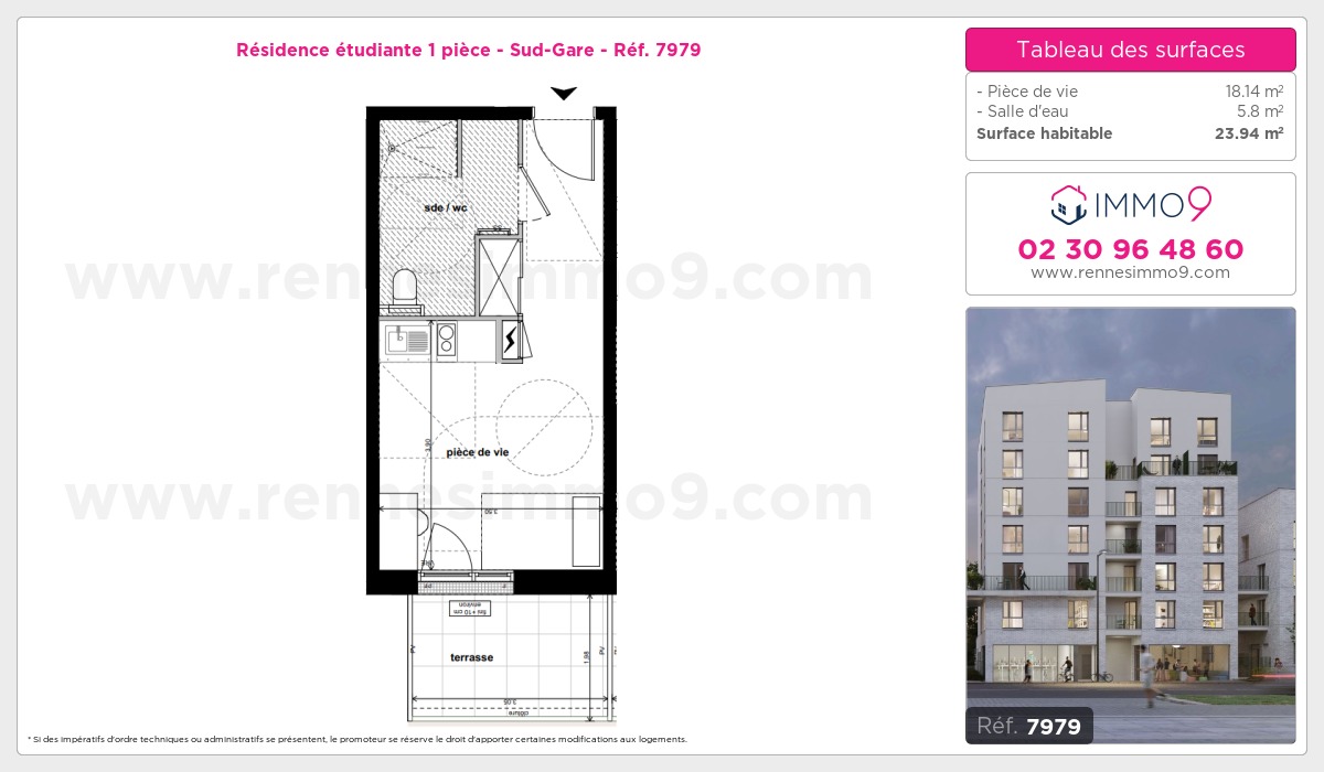 Plan et surfaces, Programme neuf Rennes : Sud-Gare Référence n° 7979