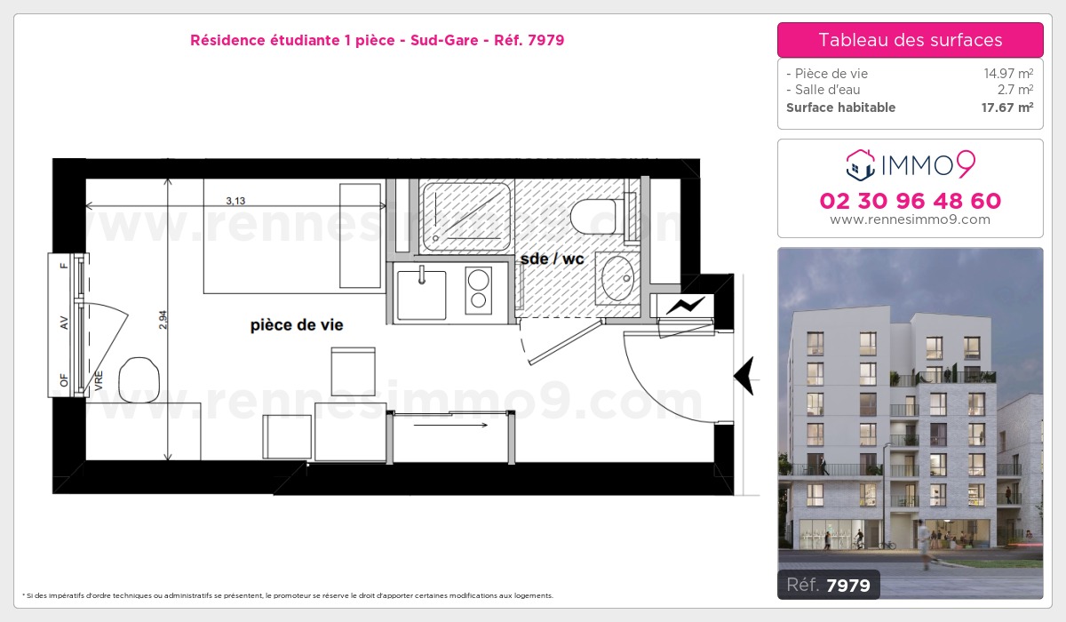 Plan et surfaces, Programme neuf Rennes : Sud-Gare Référence n° 7979