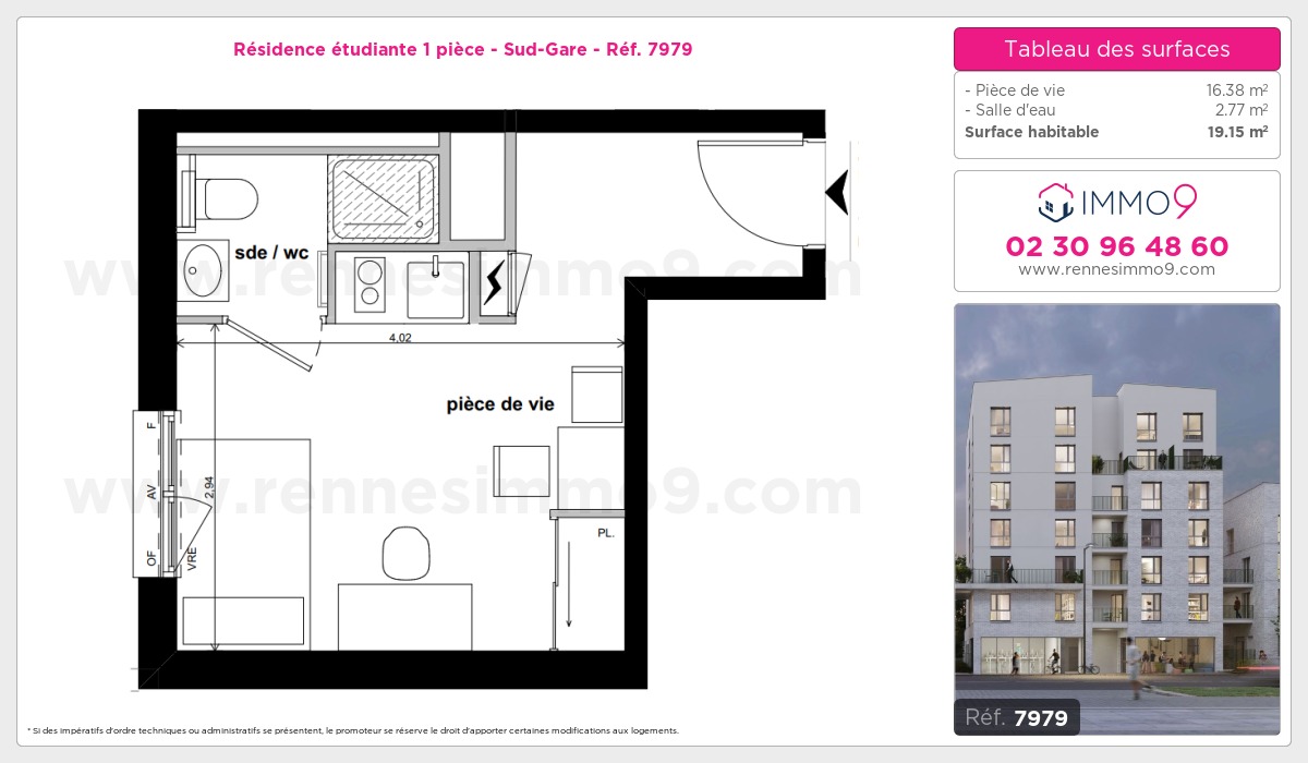 Plan et surfaces, Programme neuf Rennes : Sud-Gare Référence n° 7979