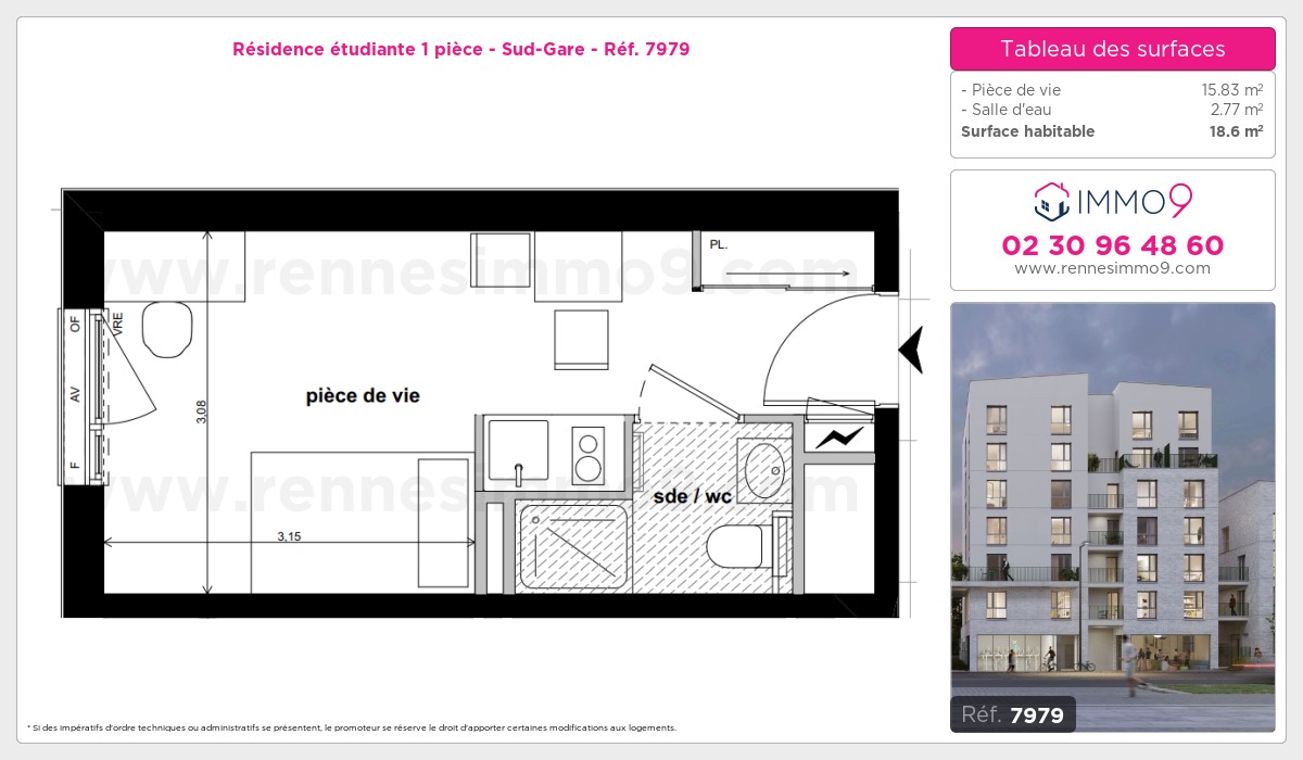 Plan et surfaces, Programme neuf Rennes : Sud-Gare Référence n° 7979
