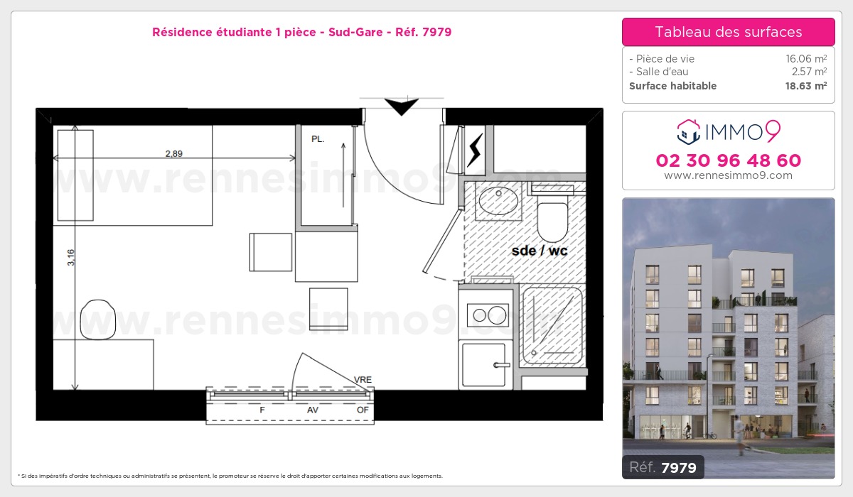 Plan et surfaces, Programme neuf Rennes : Sud-Gare Référence n° 7979