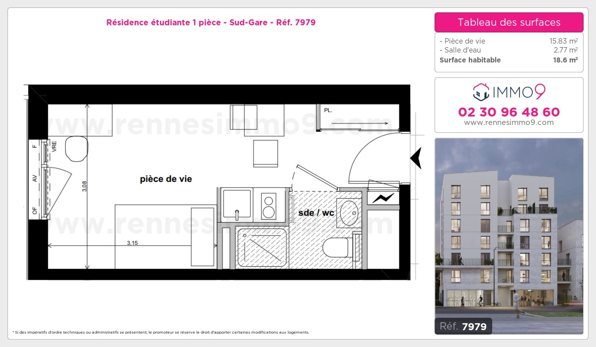 Plan et surfaces, Programme neuf Rennes : Sud-Gare Référence n° 7979