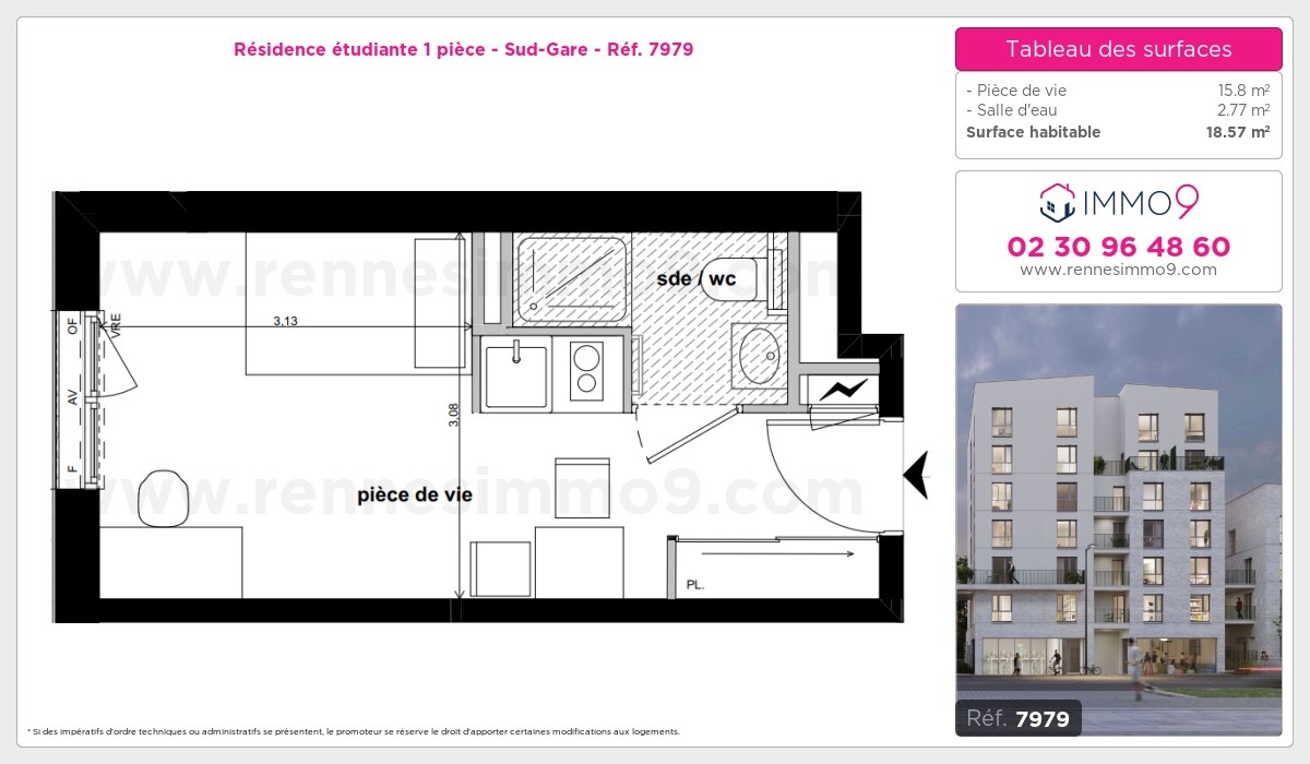 Plan et surfaces, Programme neuf Rennes : Sud-Gare Référence n° 7979