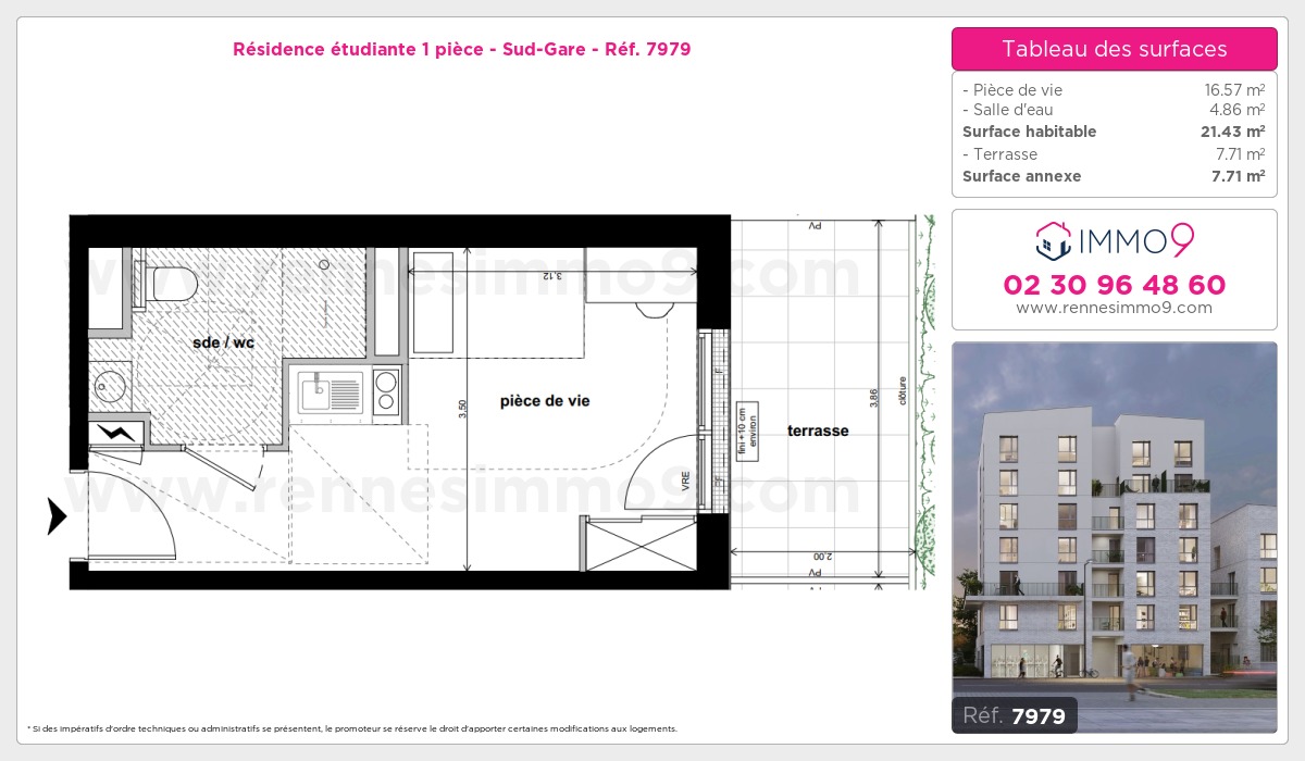 Plan et surfaces, Programme neuf Rennes : Sud-Gare Référence n° 7979