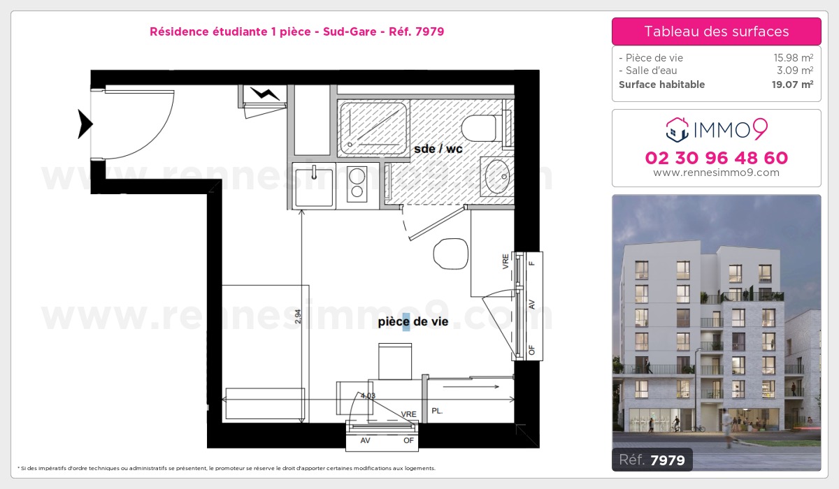 Plan et surfaces, Programme neuf Rennes : Sud-Gare Référence n° 7979