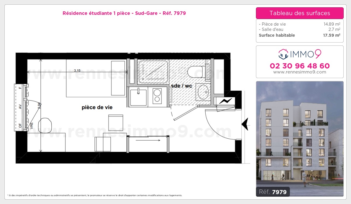 Plan et surfaces, Programme neuf Rennes : Sud-Gare Référence n° 7979