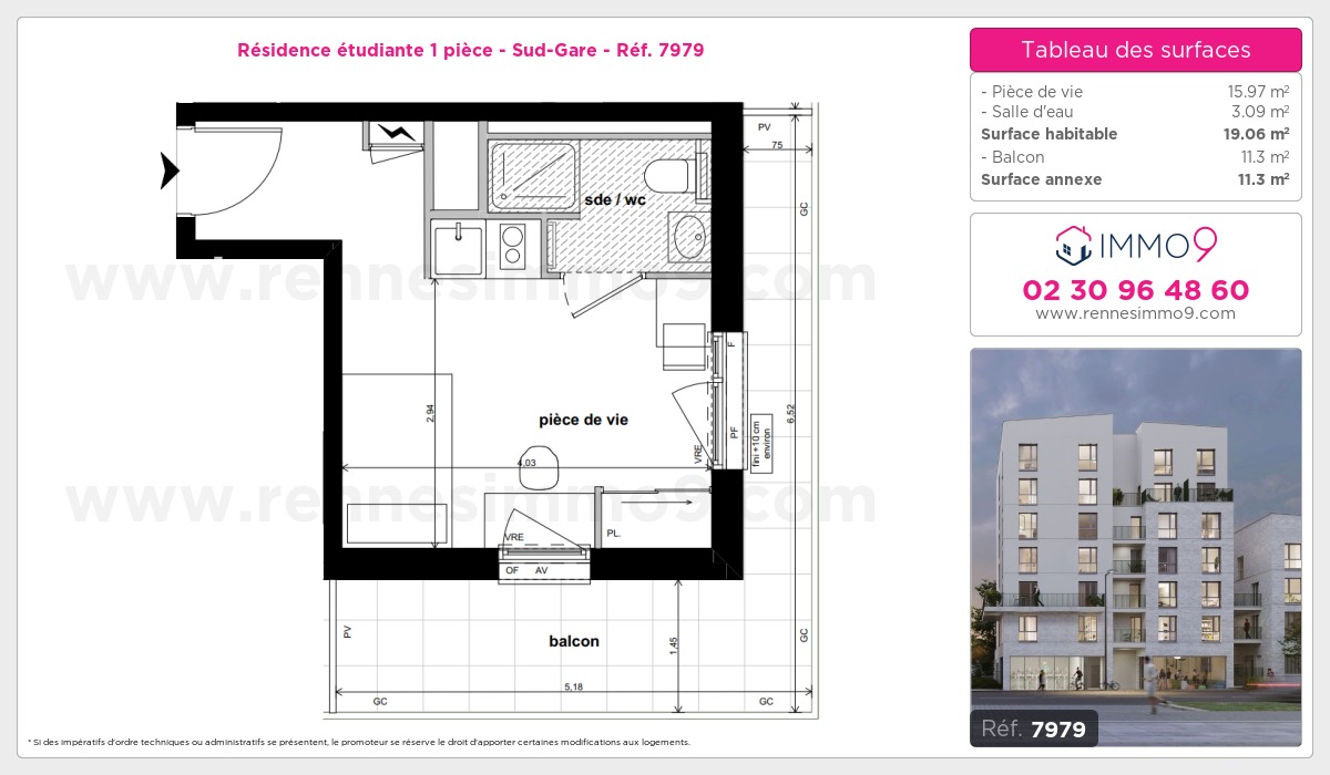 Plan et surfaces, Programme neuf Rennes : Sud-Gare Référence n° 7979