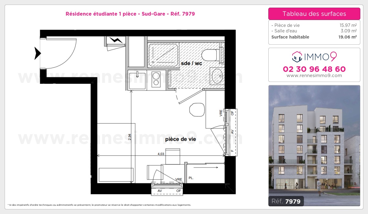 Plan et surfaces, Programme neuf Rennes : Sud-Gare Référence n° 7979