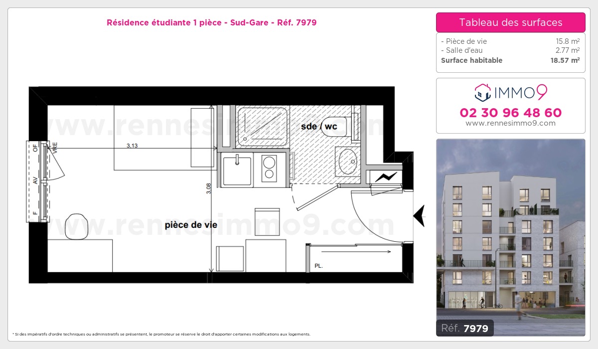 Plan et surfaces, Programme neuf Rennes : Sud-Gare Référence n° 7979