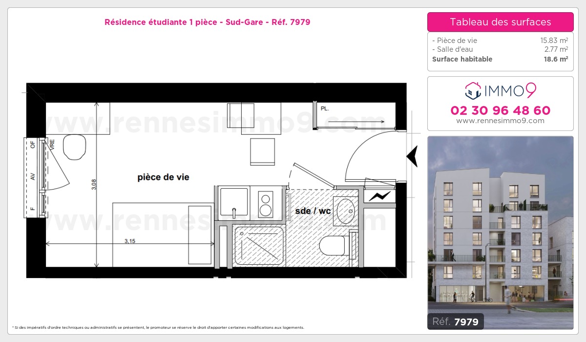 Plan et surfaces, Programme neuf Rennes : Sud-Gare Référence n° 7979