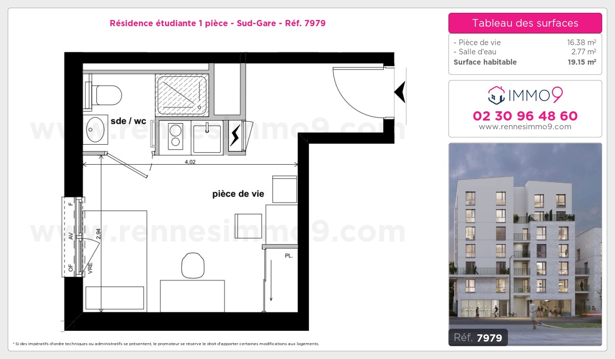 Plan et surfaces, Programme neuf Rennes : Sud-Gare Référence n° 7979