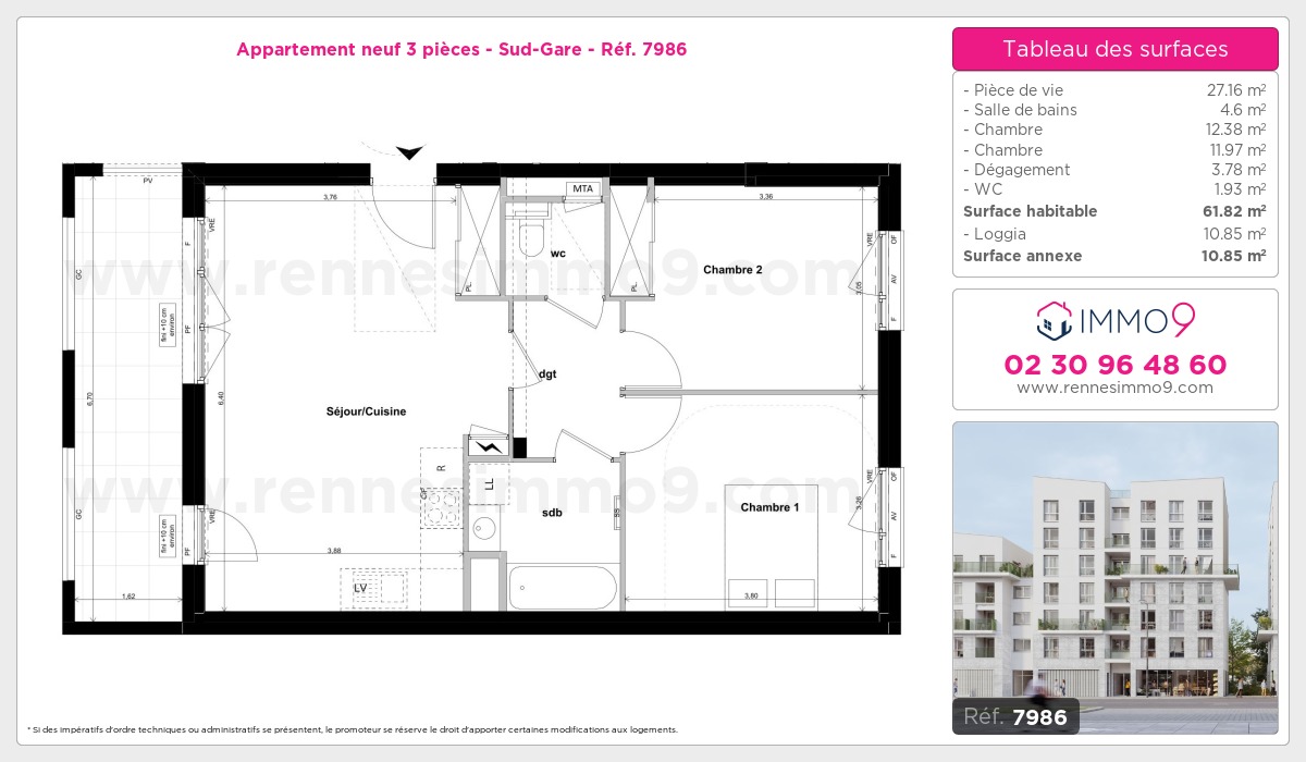 Plan et surfaces, Programme neuf Rennes : Sud-Gare Référence n° 7986
