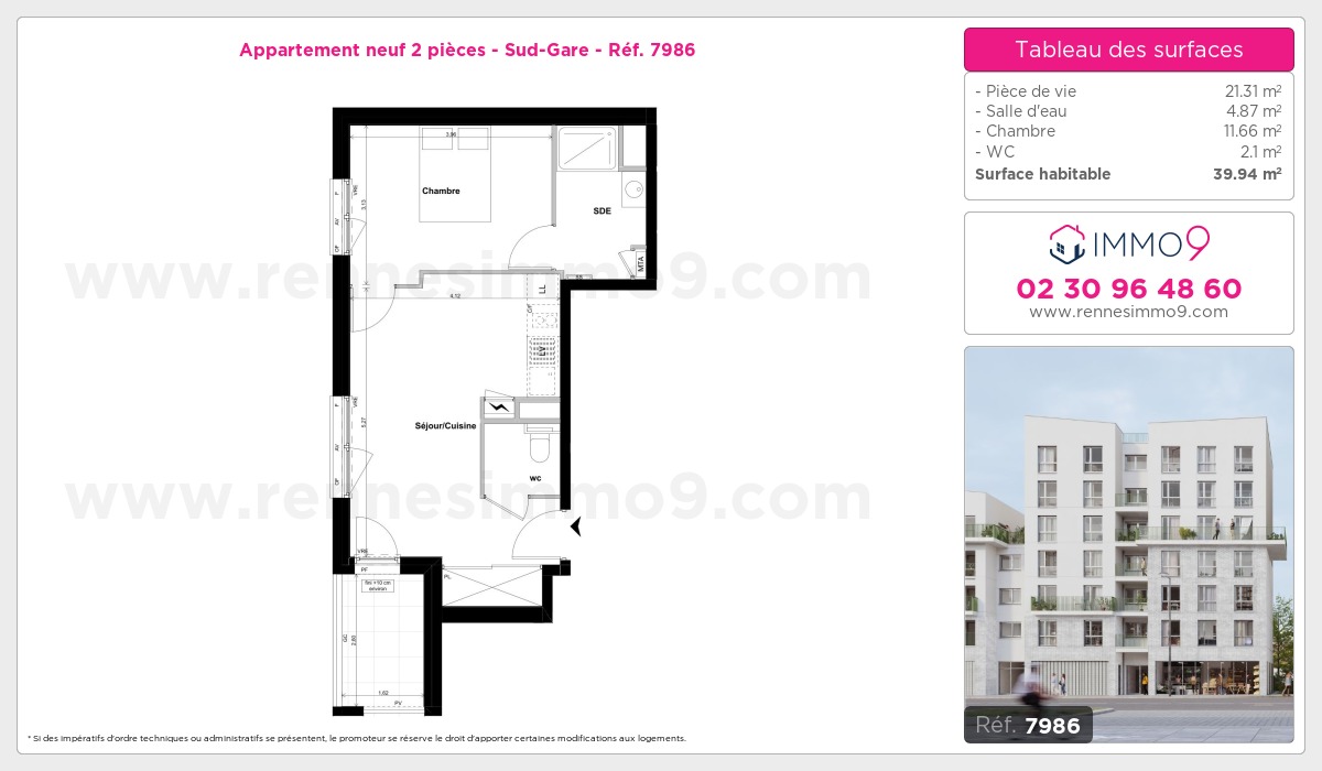 Plan et surfaces, Programme neuf Rennes : Sud-Gare Référence n° 7986