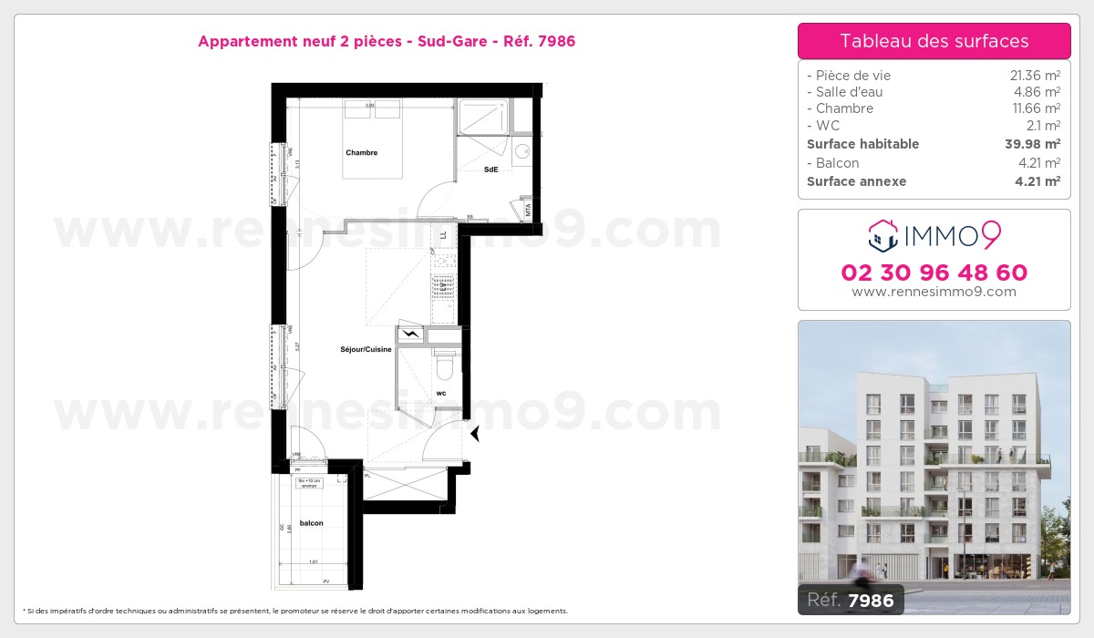 Plan et surfaces, Programme neuf Rennes : Sud-Gare Référence n° 7986