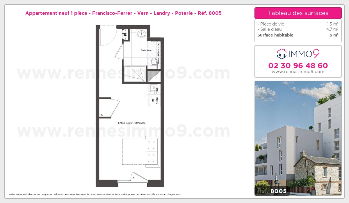 Plan et surfaces, Programme neuf Rennes : Francisco-Ferrer - Vern - Landry - Poterie Référence n° 8005