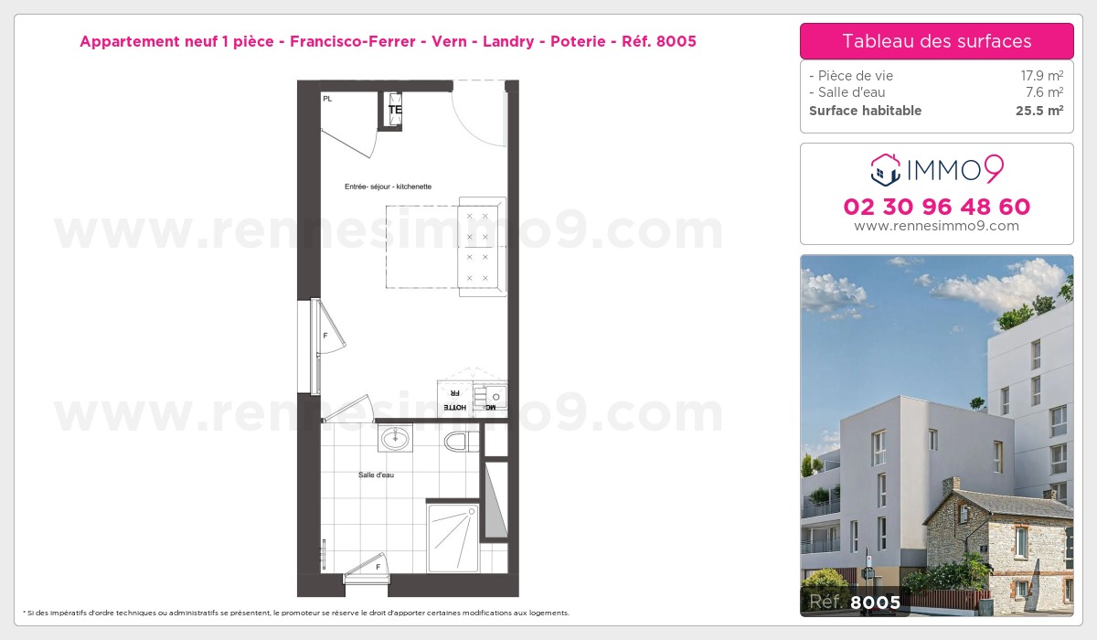 Plan et surfaces, Programme neuf Rennes : Francisco-Ferrer - Vern - Landry - Poterie Référence n° 8005