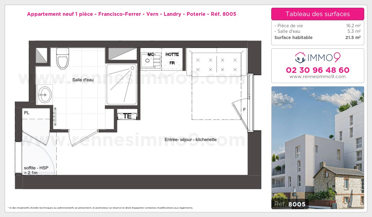 Plan et surfaces, Programme neuf Rennes : Francisco-Ferrer - Vern - Landry - Poterie Référence n° 8005